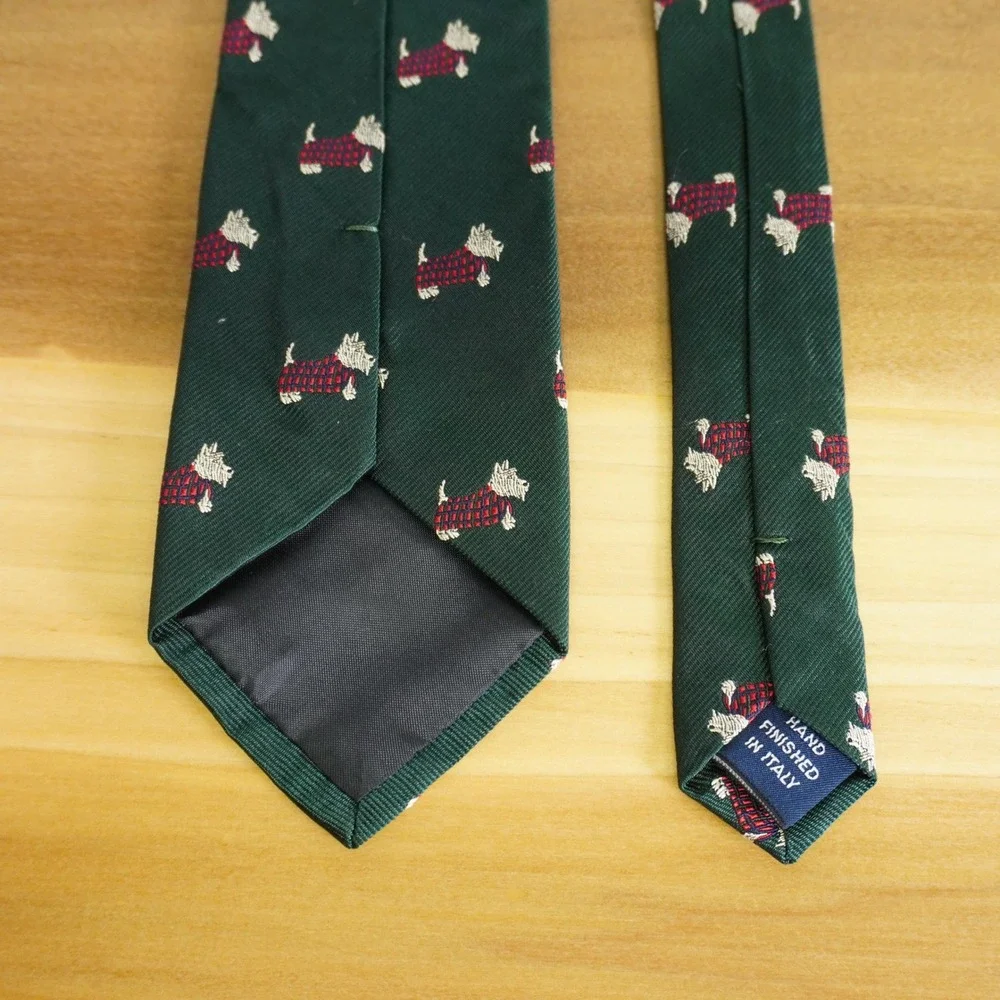 Polo Ralph Lauren Necktie Kids Green Scottie Dog Sweater Silk Made Italy Preppy